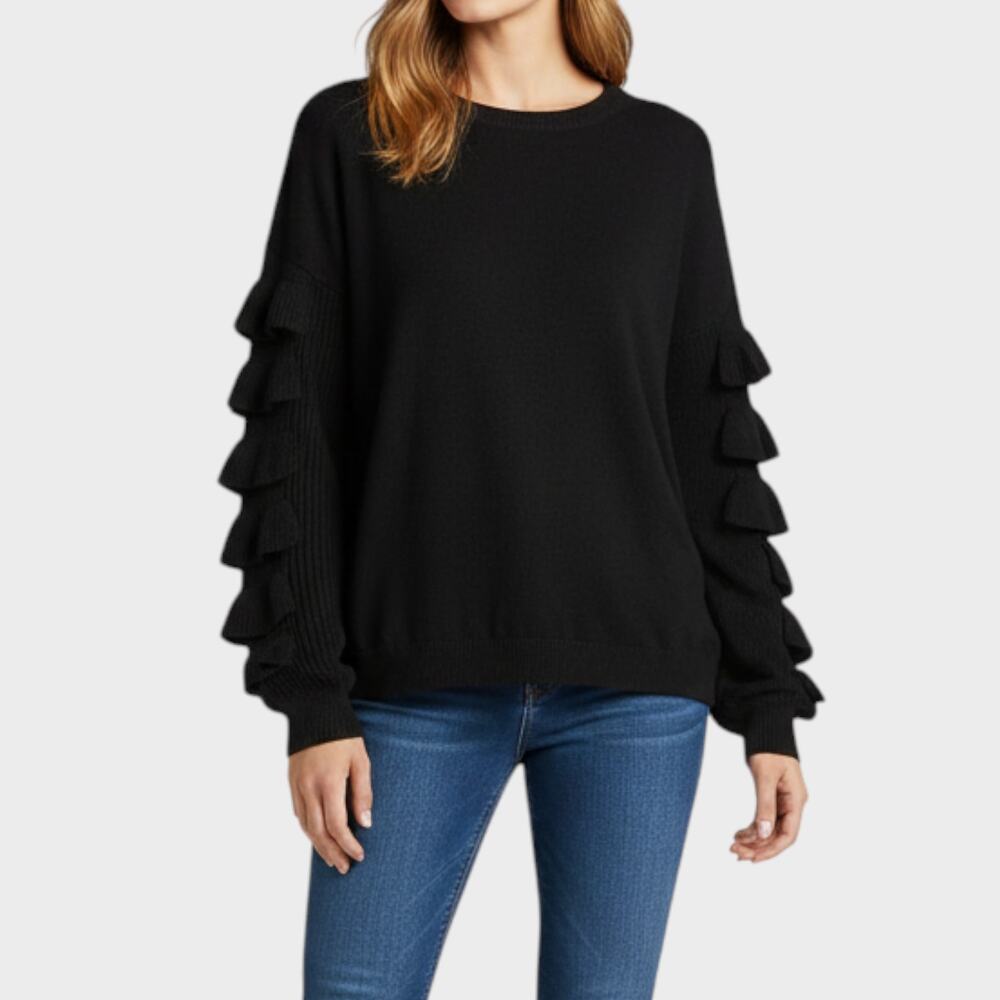 Duffield Lane Small Sweater Black Ruffle Sleeve